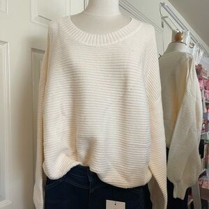 Cream Ribbed Women's Sweater